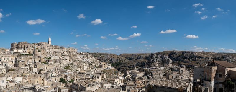 Cave dwellings of the Sassi di Matera carved into a ravine in southern Italy